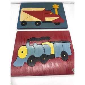 Vintage Judy Toys Pair of Wood Puzzles Ambulance and Train